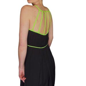 NWT - Black Fit & Flare Mini Dress - Neon Green Caged Back - Size M